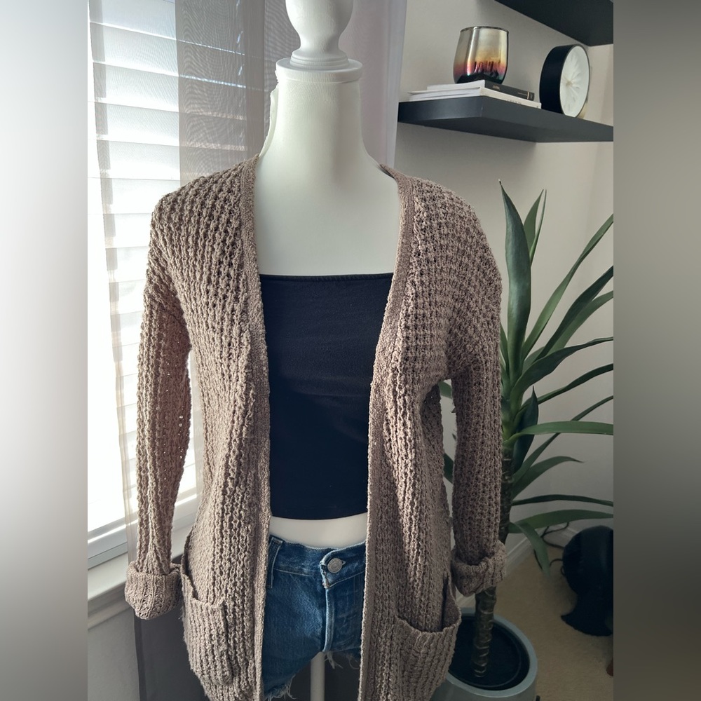 Long open knit cardigan